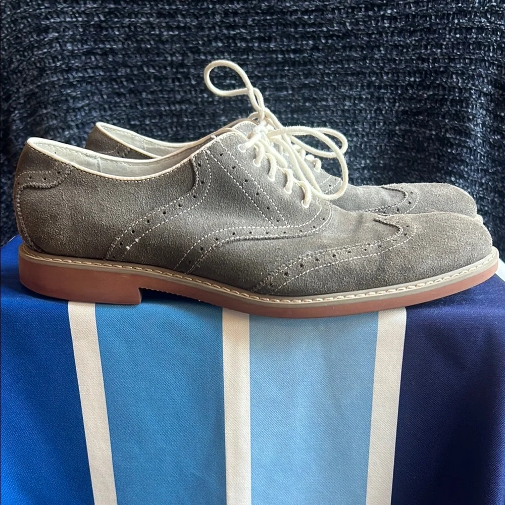 Men's Gray Suede Wingtip Oxfords - Classic Lace-Up Dress Shoes